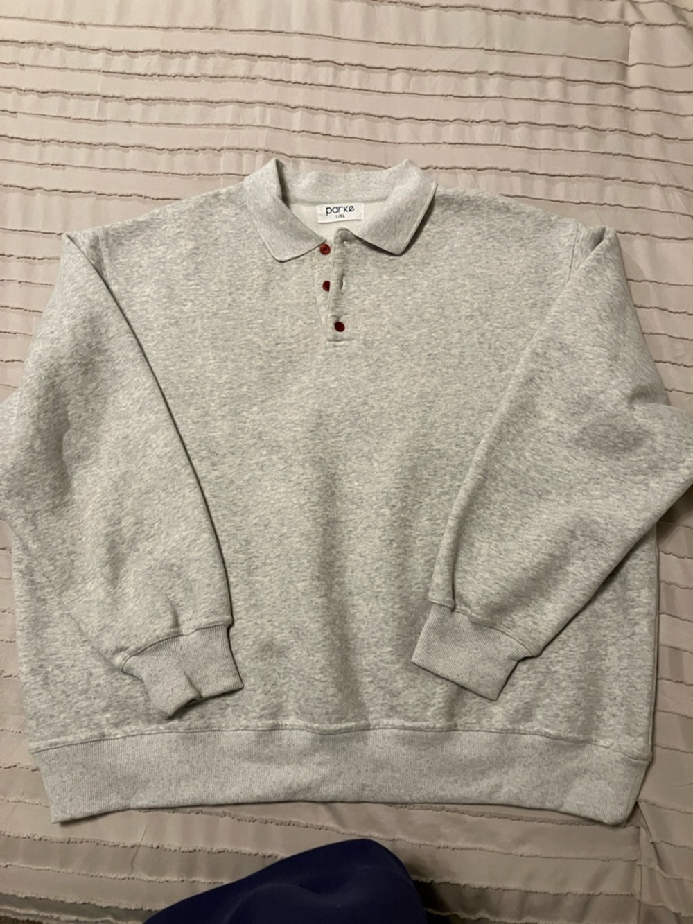 Parke L/XL Oversized LOVE Rugby Sweatshirt with Red Buttons